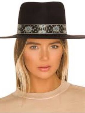 Lack Of Color Black Wide-Brim Fedora with Decorative Embroidered Band